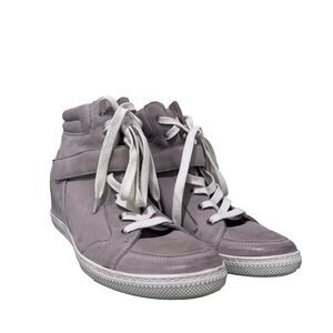 Paul Green Womens High Top Leather Wedge Sneakers Lace Up Size US 6.5 Beige